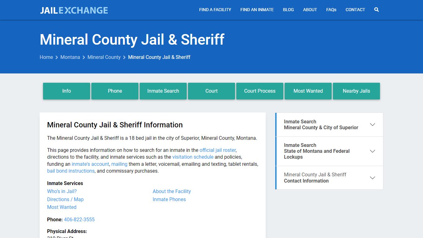 Mineral County Jail & Sheriff, MT Inmate Search, Information