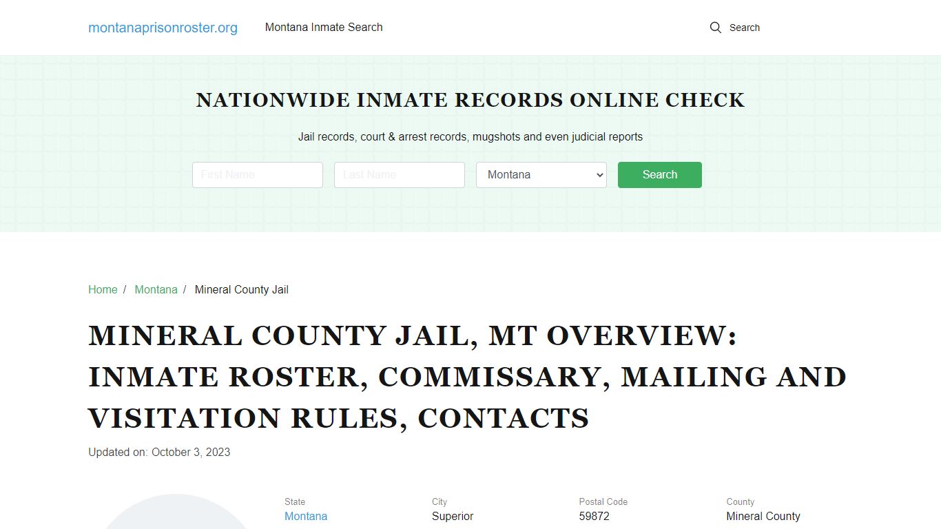 Mineral County Jail, MT: Offender Search, Visitation & Contact Info